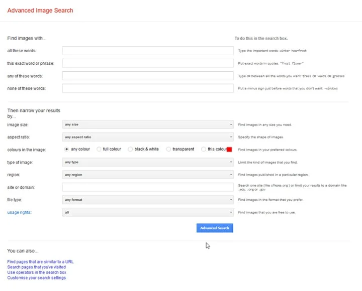 صفحه Advanced Image Search