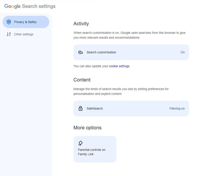 More Setting - Privacy & Safety