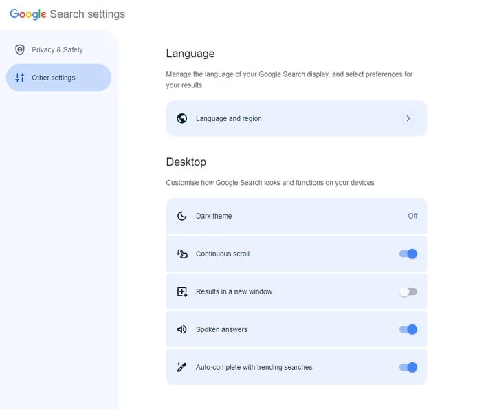 More Setting - Other Settings