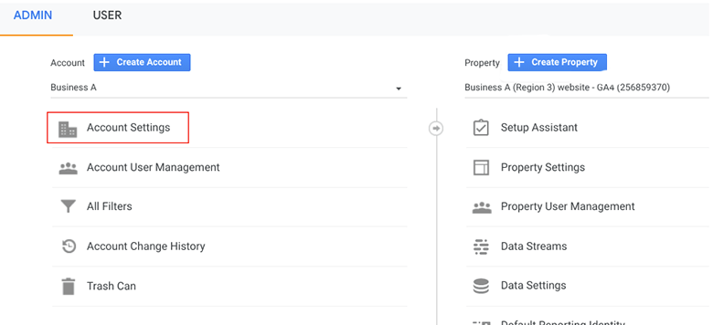 تنظیمات Account گوگل آنالیتیکس